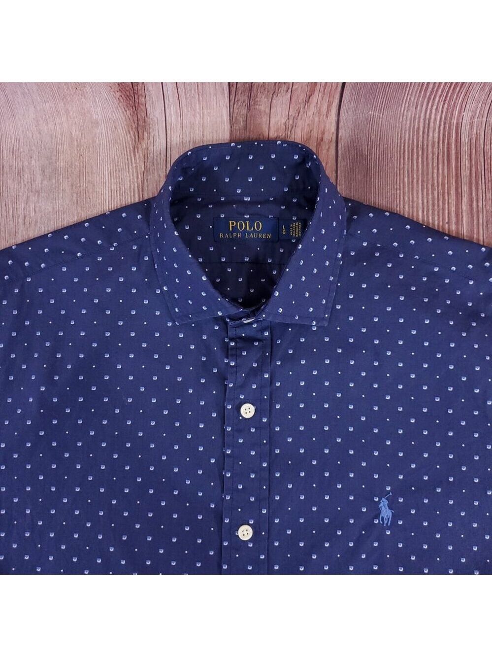 *READ* Polo Ralph Lauren Shirt Mens Large Blue Geometric Long Sleeve Button Up